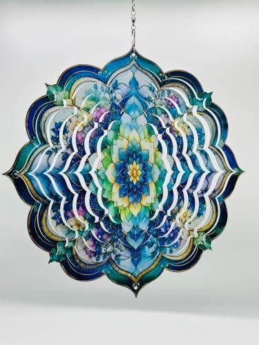 Shwing 12 Inch Wind Spinner Hanging Wind Sculptures Floral Mandala Metal Decor Double Sided Outdoor Kinetic Garden Art 3D Wind Spinner Hanging Ornament for Patio Porch Balcony Backyard Tree Decor by Unknown