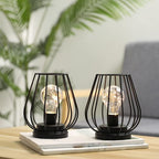 TRIROCKS Set of 12 Metal Battery Operated Lamp 7'' Tall mini Cage Shape Cordless Table Lamp Battery Lanterns with Warm Fairy Lights Bulb for Patio Garden Wedding Parties Indoor Outdoor(Black) - Image 2