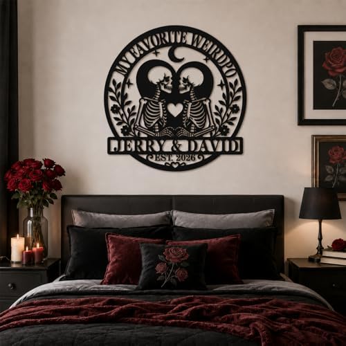 Personalized Skeleton Couple Metal Sign, Gothic Romantic Wall Art, Custom Skull Lovers Gift for Couples, Skeleton Rose Wall Sign, Metal Anniversary Wedding Decor - Image 3
