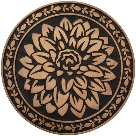 HF by LT Deluxe Rubber Stepping Stone, Dahlia Design, Heavy Duty 13" All-Weather Garden Tile, Black with Brushed Brass Finish, Set of 3 - Image 3