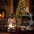 Christmas Snow Globe Lantern with Snowman and Cardinal, Vintage Kerosene-Style Musical Lighted Water Lantern with Swirling Glitter, 6H Timer, USB Powered or Battery Operated, Christmas Decor Gift - Image 2