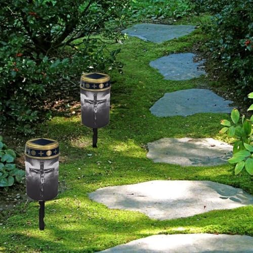 Poceacles Cross Solar Lights Set of 6 Outdoor Solar Powered Outdoor Cemetery Stake Lights Grave Solar Lamp Landscape Lighting Waterproof Grave Flameless Candles, God Cross Black - Image 4