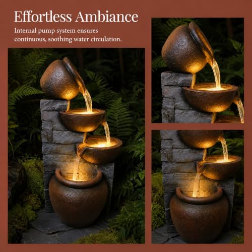 4-Tier Cascading Pot Outdoor Fountain with LED Lights - Image 5