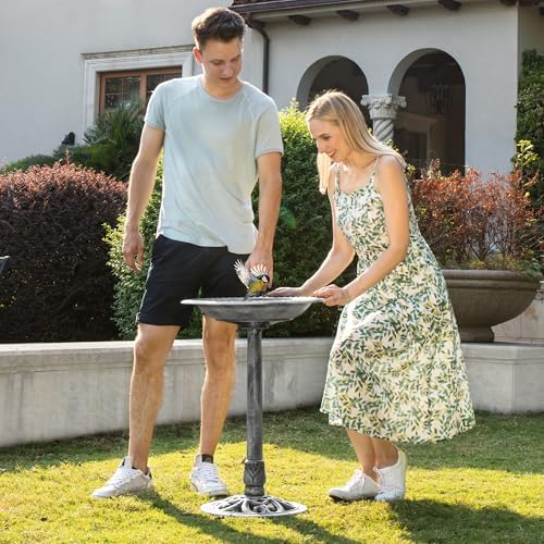 VIVOHOME Bird Bath for Outside, Polyresin Pedestal Birdbath, Gray - Image 2
