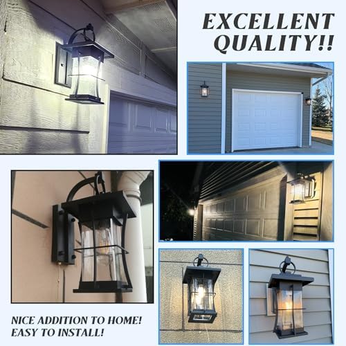 Dusk to Dawn Outdoor Wall Lantern Exterior Light Fixtures Wall Mount Porch Light with Photocell Sensor Waterproof Outside Wall Lights for House, Patio, Garage, Black with Seeded Glass - Image 2