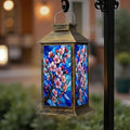 Solar Lantern Outdoor Waterproof Cherry Blossom Branch Pink Flowers Stained Glass Effect Style Blue Garden Decor LED Hanging Solar Lights Tabletop Lamp Gifts for Women Mom Outside Yard Patio Porch by DERUINVAIO