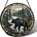 9.84 Inch Stained Glass Window Hanging Mist River Bear Suncatcher Diamond Glass Panel Hangings Sun Catchers Decor for Birthday for Women Men Wife Aunt and Mom by Unknown
