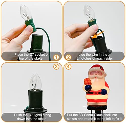 GOOTHY 2 Sets Santa Christmas Pathway Lights, 7Ft C7 Outdoor Christmas String Lights with 8 Santa Claus Marker Stakes Light, Connectable Xmas Decorations Light for Patio Yard Driveway Garden Walkway - Image 3