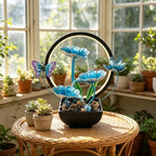 Tabletop Fountain,Indoor Water Fountain,Home Fengshui Décor Zen Relaxation Soothing Sound Machine for Office,Living Room,or Bedroom,Blue Lotus with Butterfly,River Rocks,10.2inch by Unknown