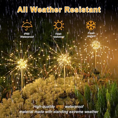 Solar Garden Firework Lights Outdoor Waterproof, 4 Pack Solar Lighting with 8 Lighting Modes, 120 LED Sparklers String Lights for Outside Decor Yard Pathway Decorations(Warm) - Image 4