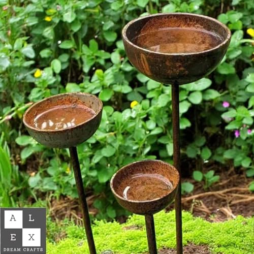 Rustic Metal Rain Catcher Bowl Set of 3 – Weatherproof Outdoor Garden Art, Decorative Iron Bird Bath Stakes, Yard Water Feature, Unique Gift for Nature Lovers - Image 7