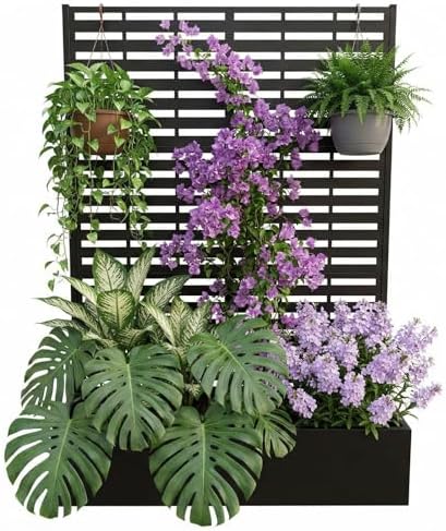 Garvee Metal Planter Box with Trellis, 70.1"x45"x15" Raised Garden Beds with Trellis for Climbing Plants Vegetables, Privacy Screen Planter Box with Drainage Holes for Patio Balcony, Black by Garvee