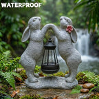 Solar Bunny Couple Garden Statue with Lantern Outdoor Decor - Image 7
