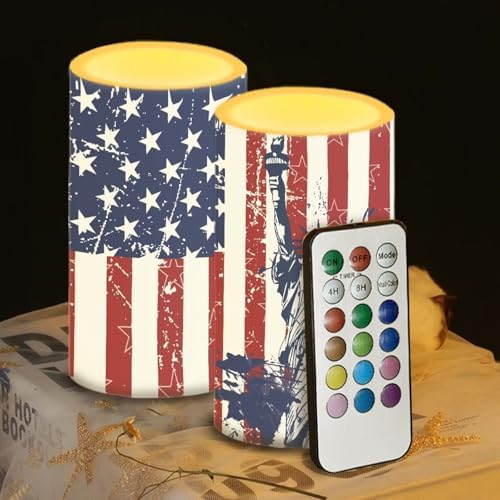 American Flag Lady Liberty Battery Operated Candles with Timers Flameless Candles with Remote LED Lights for 4th of July Independence Day Patriotic Decoration Set of 2 - Image 4