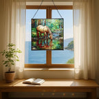 Palomino Rocky Mountain Horse grazing beside shallow stream Square Suncatcher –Stained Glass Style Window Panel with Pastoral Scene, Custom Decorative Hanging Art for Equestrian Home, Christmas Jkv88r - Image 6