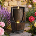 24.8'' Wooden Barrel Style Outdoor Water Fountain with LED Lights Resin Rustic Garden Waterfall Decor Farmhouse Garden Water Fountain for Patio Porch Yard by Unknown