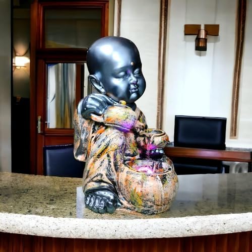 Vrinban International Resin Monk Fountain Table Top Indoor Outdoor Water Fall Fountain | Home Decor - 14" Inches - Image 4