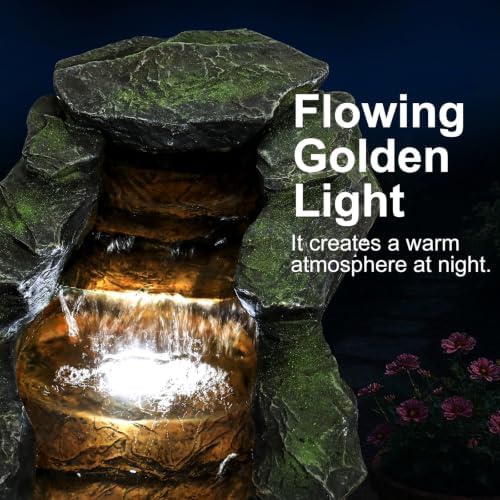 Naturefalls 44” Length Outdoor Rock Water Fountain with LED Lights - 4-Tiers Poly-Resin Cascading Waterfall Fountain for Garden, Patio, Yard, Home Decor - Image 6