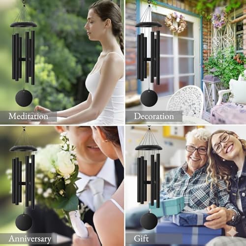 Wind Chimes for Outside Deep Tone, 38" Large WindChimes with 6 Tubes, 100% Rustproof Aluminum, Memorial Gift or Garden Patio Porch and Outdoor Décor(Black) - Image 5