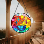 Stained Glass Window Hanging - Abstract Colorful Cross Sun Catcher for Door Terrace Garden Home Decor, Orange Red Suncatcher Birthday Gifts for Lovers Women Men Dad Mom Nana 9.8 in - Image 3