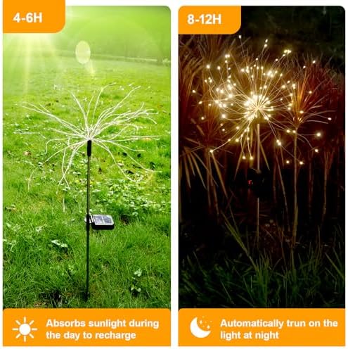 Solar Fireworks Lights Outdoor Garden 150 LEDs 6 Pack Warm White - Image 6