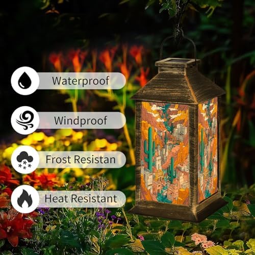 Solar Lantern Western Stained Mountains Earthy Tones Outdoor Waterproof Garden Hanging Lantern Solar Powered Lighting Outside Table Lamp for Patio Deck Camping 1 Pack - Image 2