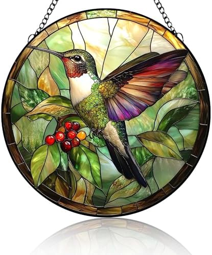 Hummingbird Stained Glass Suncatcher Bird Hand-Painted Window Hangings Colored Glass Suncatcher for Indoor Garden Decoration Christmas Decor Gift for Nature Lovers 9.8 Inch by Unknown