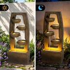 37.6'' Outdoor 4-Bowl Rock Water Fountain with Lights and Pump,Multi Tier Cascading Waterfall Resin Garden Fountain,Floor Standing Waterfall Feature for Patio Yard Porch Landscape - Image 3