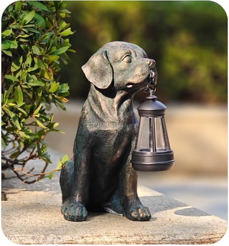 Solar Resin Dog Statue - Garden Art Figurine Dog for Yard Patio Lawn Balcony Decor, Home Houses Holiday Lighting, Outdoor Decoration, Unique Birthdays Ideal Gifts for Mom Grandma Women Wife Sister by Vlyrofea
