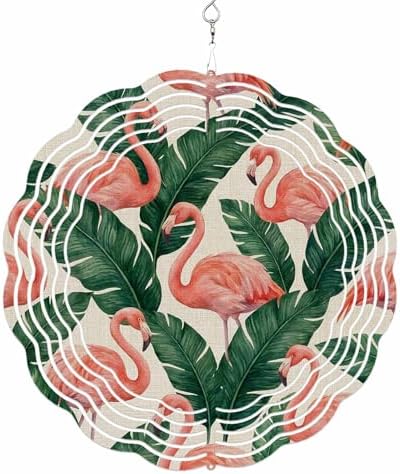 Tropical Flamingos Wind Spinners Outdoor Summer Palm Leaves Retro Linen Texture 3D Stainless Steel Wind Spinner for Yard Kinetic Sculpture Hanging Spinning Ornament for Garden Patio Porch 12 Inch by Unknown