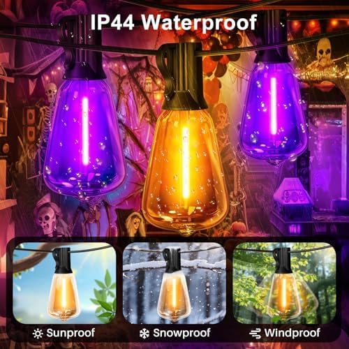 4 Pack Orange Purple Halloween Outdoor String Lights,26FT ST38 LED Patio Lights with 12+1 Shatterproof Edison Bulbs,UL Waterproof Connectable Hanging Lights for Backyard Porch Christmas Party Decor - Image 3