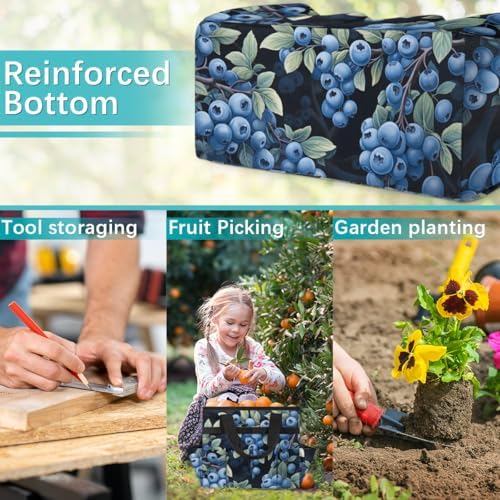 Fruits Blueberry Garden Tool Bag Tote for Men Women Multiple Pockets Wide Mouth Heavy Duty Waterproof Tool Organizer Bag for Outdoor Lawn Yard Portable Gardening Storage With Elasticbands - Image 6