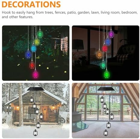 Solar LED Wind Chime for Outside Multi-Pattern Solar Hanging Light Outdoor Garden Yard Decor & Indoor Window Decoration (White Ball) - Image 7