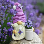 OrnamentallyYou Garden Grace Lavender Gnome Figurine, 10" Purple Home Decor Statue with Butterflies and Flowers - Image 3