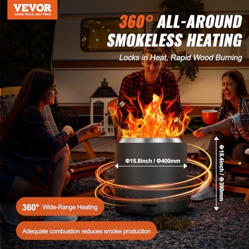 VEVOR 15.8 inch Smokeless Fire Pit Stove Bonfire, Wood Burning Fireplaces with Removable Ash Pan, SUS430 Stainless Steel Inner Portable Outdoor Firepit,for Outdoor Patio Camping High 15.4 inch - Image 2