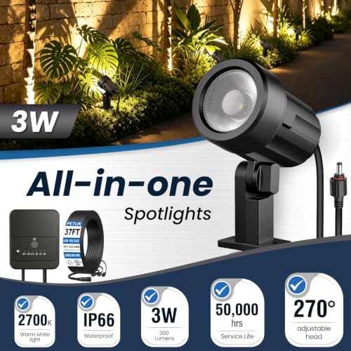 Low Voltage Landscape Lights Kit, Plug & Play 3W Warm White, 4-Pack - Image 2