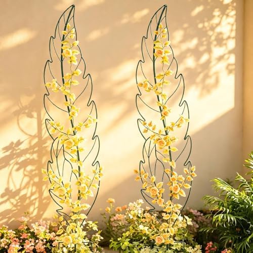 Metal Garden Trellis Plant Support Trellis for Climbing Vines Floral Vegetables Metal Trellis -Green Leaf Trellis Garden Decor Set of 2（Green） - Image 3