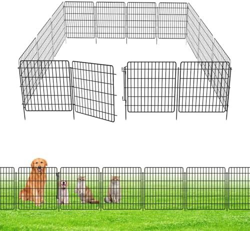 5 Panels Garden Fencing Animal Barrier with Lock, 24 in(H) X 10 Ft(L) Dog Fence Outdoor for Yard Rustproof No Dig Decorative Tall Garden Fence Metal Wire Panel Border Rabbit Ground Stakes Fencing by KYATE