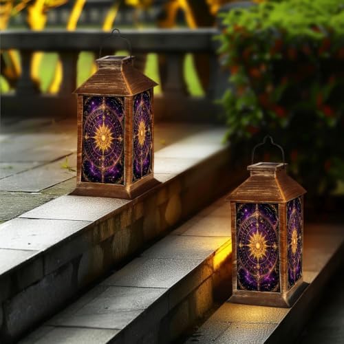 Solar Hanging Lantern Golden Celestial Compass Radiant Sun Purple Galaxy Waterproof LED Lights Decor Patio Yard Lawn Porch Lamp, Birthday Gift for Mom Women Garden Outdoor Decor - Image 6
