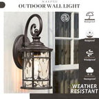 Porch Lights 0utdoor 12.5 Inch Height Exterior Lighting Fixtures with Water Ripple Glass Die-Casting Aluminum Outside Lights for House Porch Garage Yards E27 Socket ORB Finish - Image 4