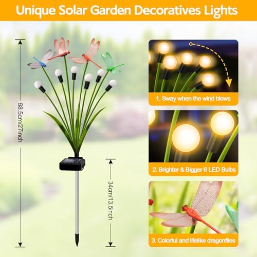4 Pack Dragonfly Solar Garden Lights Outdoor, 24 LEDs Solar Firefly Lights - Image 2