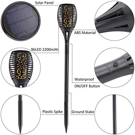 96 LED 3-Lighting Modes Solar Torch Light Dancing Flickering Flame Lamp (2 Pack) - Image 4