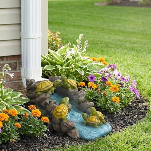 Turtle Splash Block - Decorative Resin Gutter Downspout Diverter, 11” x 6.1” x 6.9”, Durable Water Flow Protector for Yard, Garden & Patio, Functional Outdoor Tortoise Statue for Rainwater Drainage - Image 4