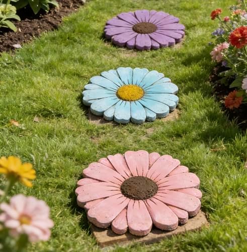 2 Pack Daisy Cement Stepping Stones 10 Inch, Heavy Duty Garden Pathway Stones, Non Slip Outdoor Walkway Decor for Yard Patio Lawn, Weather Resistant Fall Garden(Pink) - Image 5