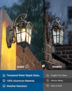 DEWENWILS 17.7" Outdoor Wall Lights, Black Roman Waterproof Porch Lantern - Image 2