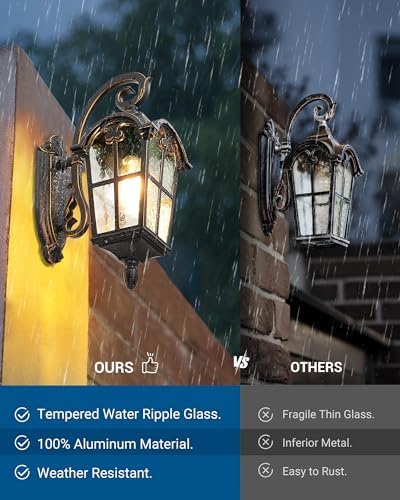 DEWENWILS 17.7" Outdoor Wall Lights, Black Roman Waterproof Porch Lantern - Image 2