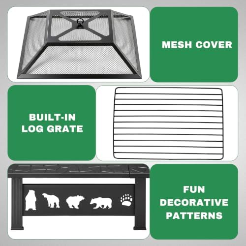 Outvita Outdoor Fire Pit, 32 Inch Square Firepit Table, Diamond Cutout - Image 5