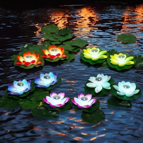 VIHOSE 30 Pcs 16 pcs Large Solar Floating Lotus Lights Lily pad for Pond - Image 4