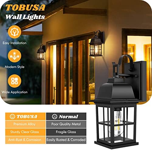 TOBUSA 2-Pack Outdoor Light Fixtures, 100% Aluminium Waterproof Exterior Wall Lantern, Anti-Rust Outside Black Wall Sconce Porch Lights for House Garage, Doorway, Bulbs Not Included - Image 2