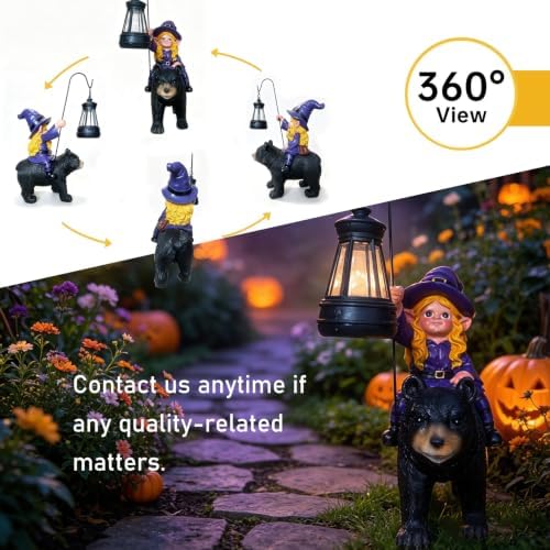 Garden Gnome Decoration, Funny Resin Solar Gnome Statue for Lawn Patio Yard Outdoor Decor, Bear Riding Gnome Figurine with Lantern, Gift for Women and Men (Gnome-H) - Image 3